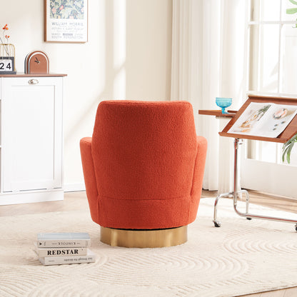 Teddy Swivel Barrel Chair, Swivel Accent Chairs Armchair For Living Room, Reading Chairs For Bedroom Comfy, Round Barrel Chairs With Gold Stainless Steel Base - Orange