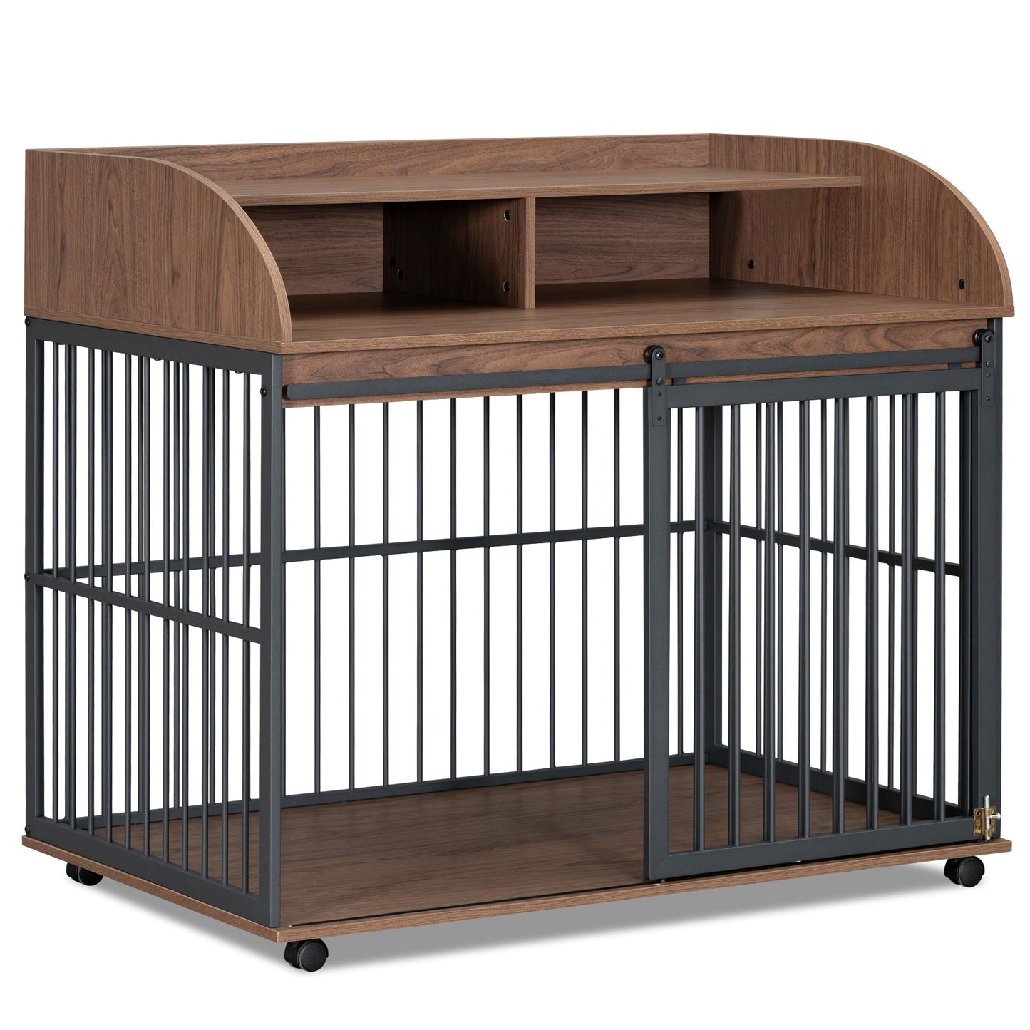 Heavy Duty Large Dog Crate Furniture For Large Medium Dog With Lockable Wheels, Wooden Dog Crate Dog Kennel, End Table Crate With Double Layer Storage - Brown