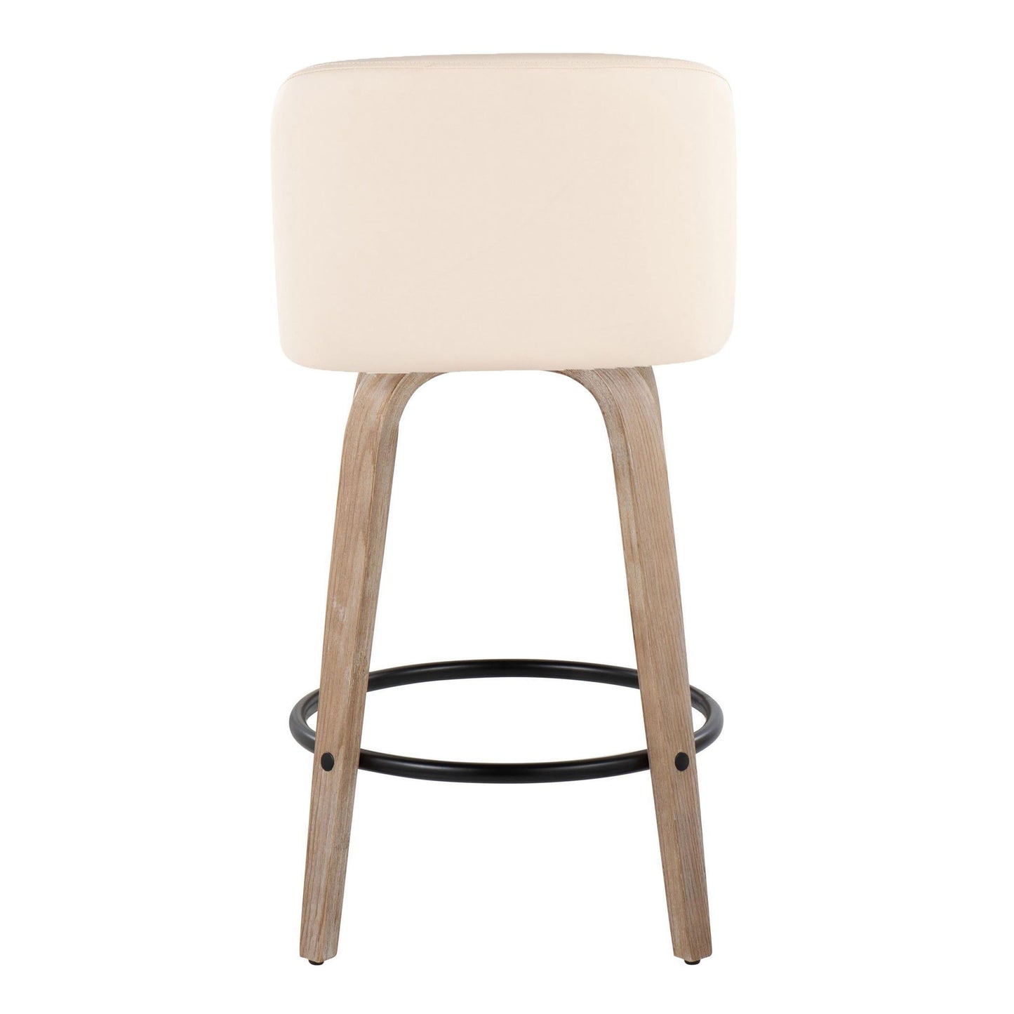 Toriano - Mid-Century Modern Fixed Height Counter Stool With Swivel With Round Footrest (Set of 2) - Whitewashed / Cream