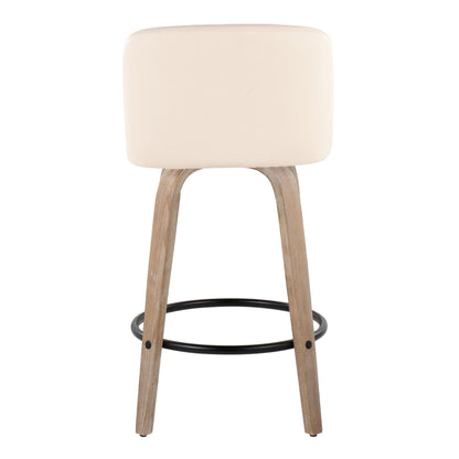 Toriano - Mid-Century Modern Fixed Height Counter Stool With Swivel With Round Footrest (Set of 2) - Whitewashed / Cream