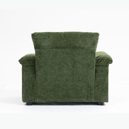 Modern Oversized Chair With Ottoman, Chenille Fabric Sofa Bed, Accent Chair Comfy Sofa With Cupholders And USB Charging Ports Chair For Living Room, Bedroom, Apartment - Green