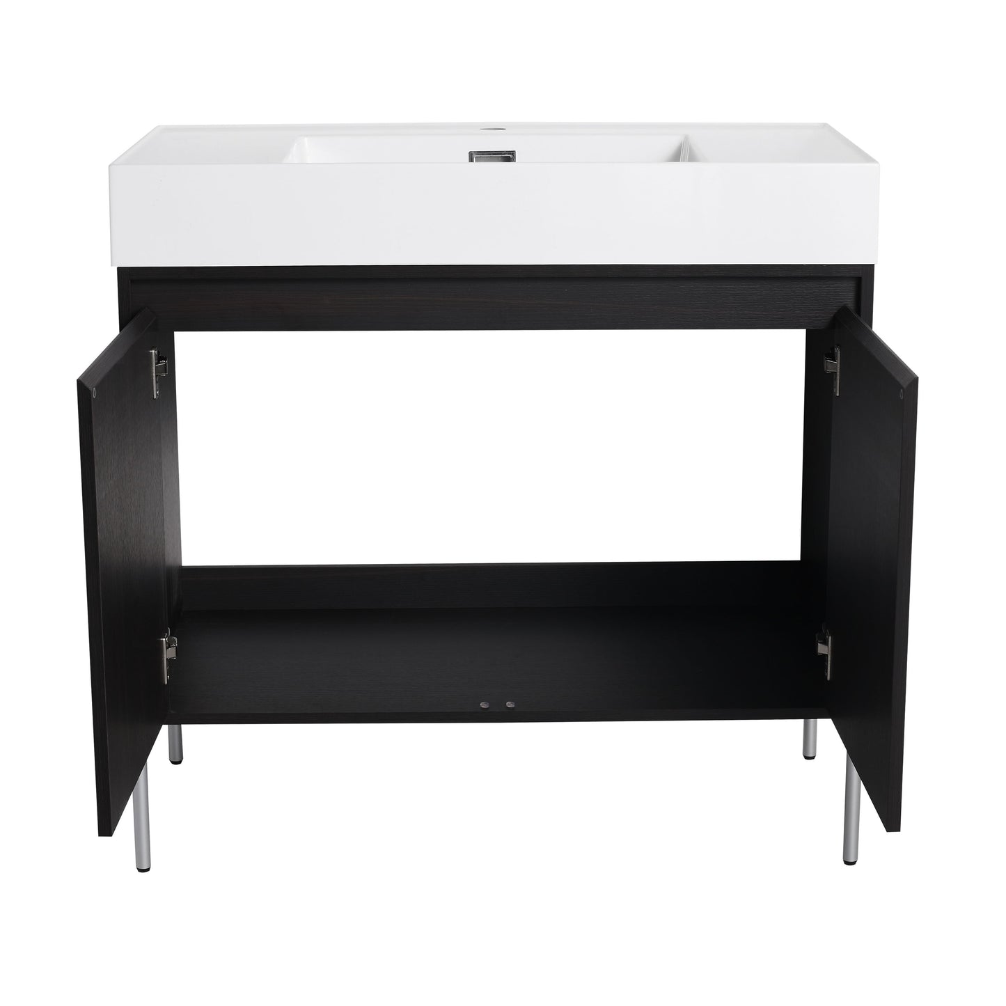 Minimalist 36" Freestanding Bathroom Vanity With Resin Sink And Storage Cabinet - Dark Oak