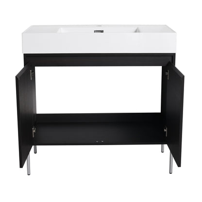 Minimalist 36" Freestanding Bathroom Vanity With Resin Sink And Storage Cabinet - Dark Oak