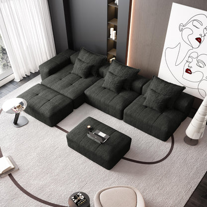 Modern Oversized Modular Sectional Sofa, Sparkling Chenille Fabric Soft Cushion Sofa With 6 Pillows, 6 Pieces Diy Combination Tufted Sofa, No Assembly Required - Black