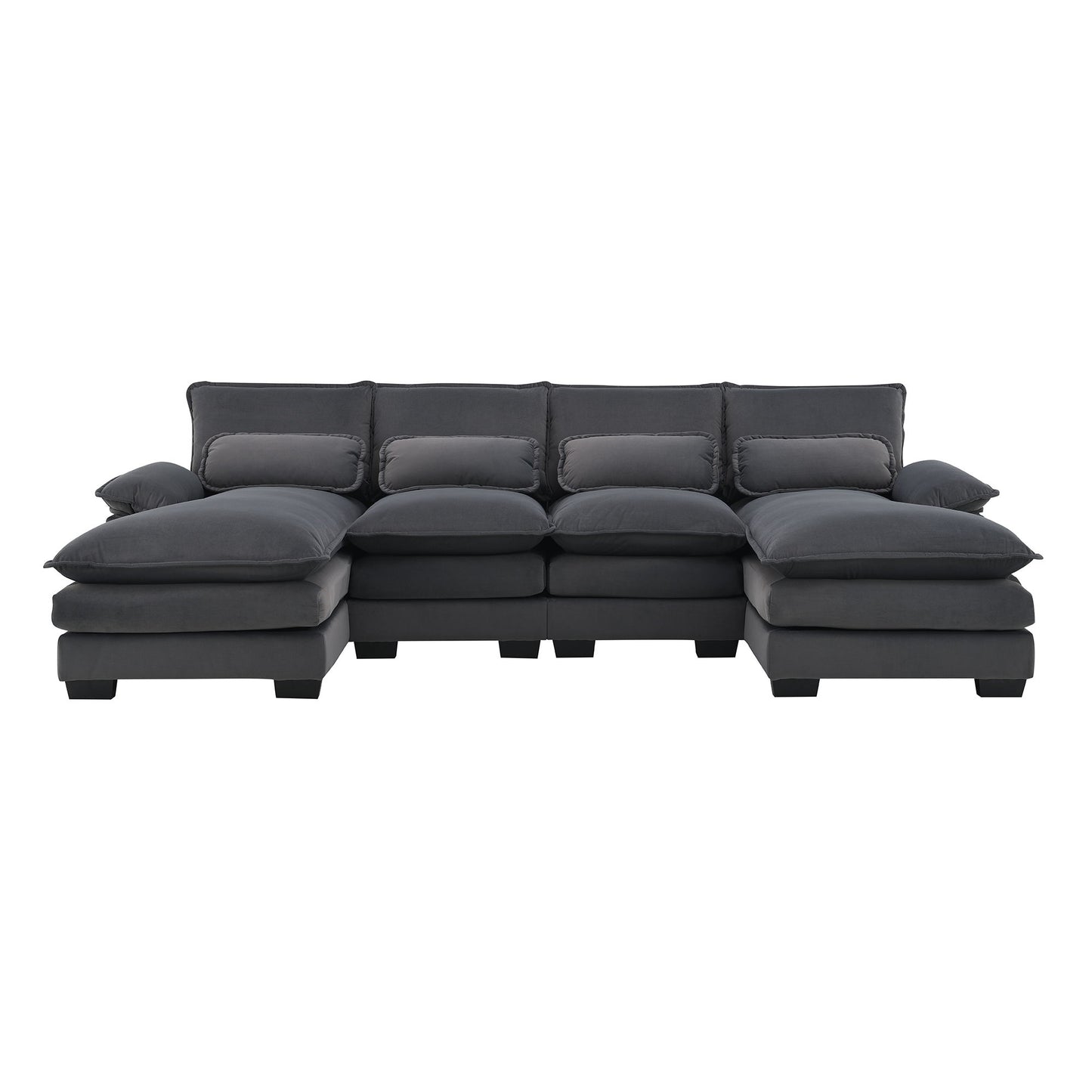 Modern U-Shaped Sectional Sofa With Waist Pillows, 6 Seat Upholstered Symmetrical Sofa Furniture, Sleeper Sofa Couch With Chaise Lounge - Gray