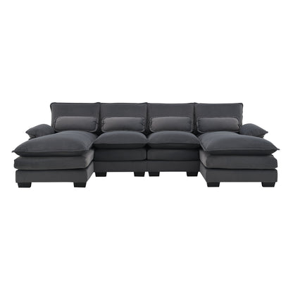 Modern U-Shaped Sectional Sofa With Waist Pillows, 6 Seat Upholstered Symmetrical Sofa Furniture, Sleeper Sofa Couch With Chaise Lounge - Gray