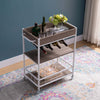 Rolling Kitchen Cart With Three Tier Storage And Four Wine Bottle Rack - Brown / White Metal