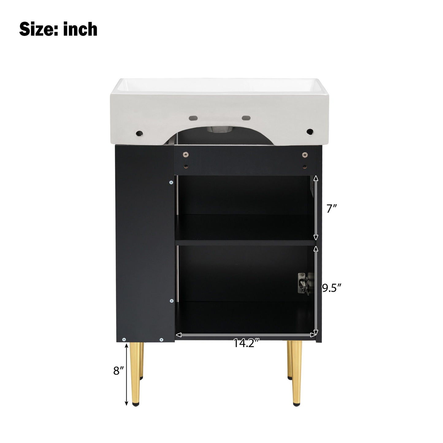 Bathroom Vanity, Combo Cabinet, Bathroom Storage Cabinet, Single Ceramic Sink, Right Side Storage - Black