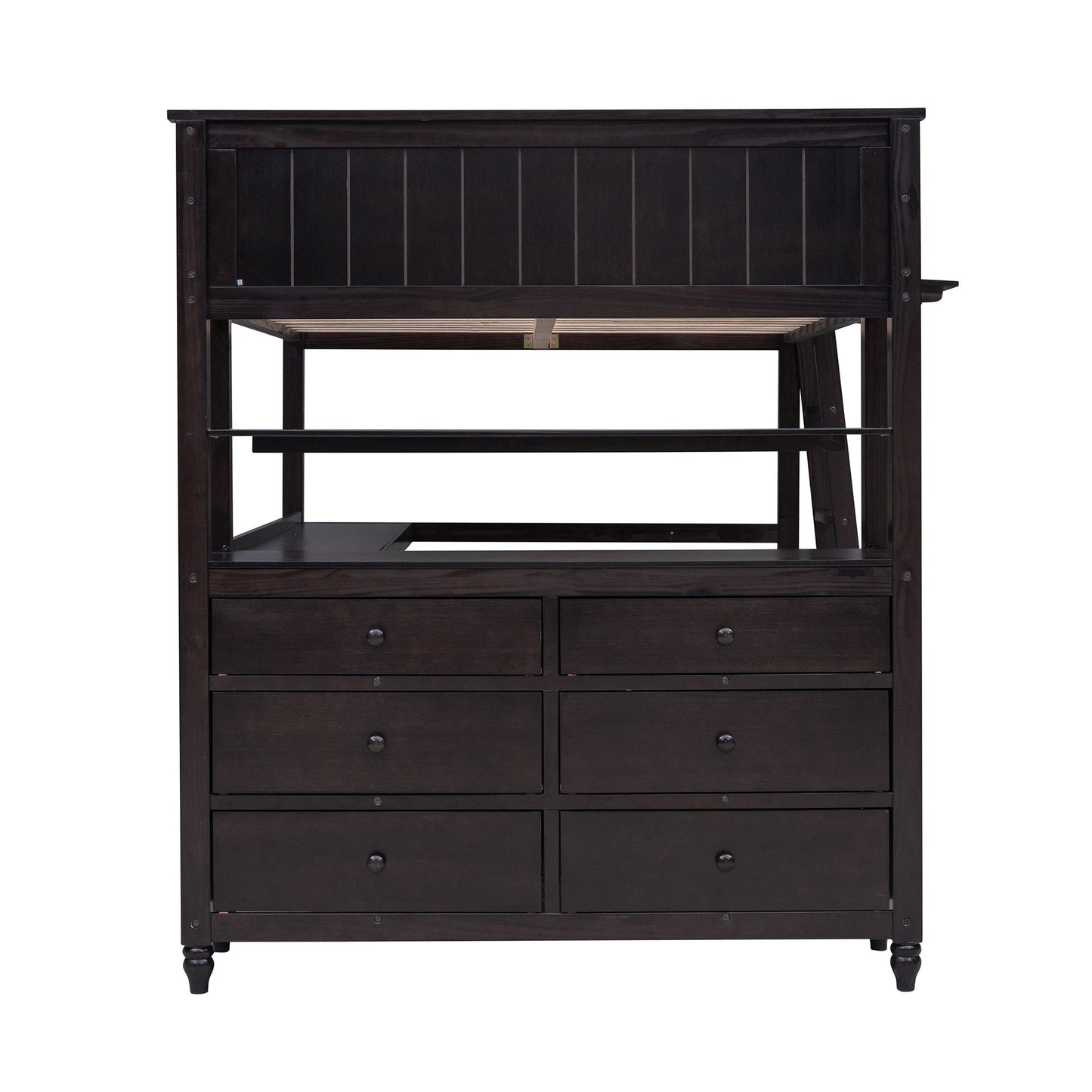 Full Size Loft Bed With Drawers And Desk With Shelves - Espresso
