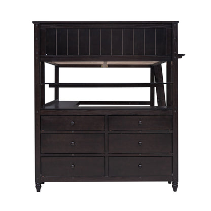 Full Size Loft Bed With Drawers And Desk With Shelves - Espresso