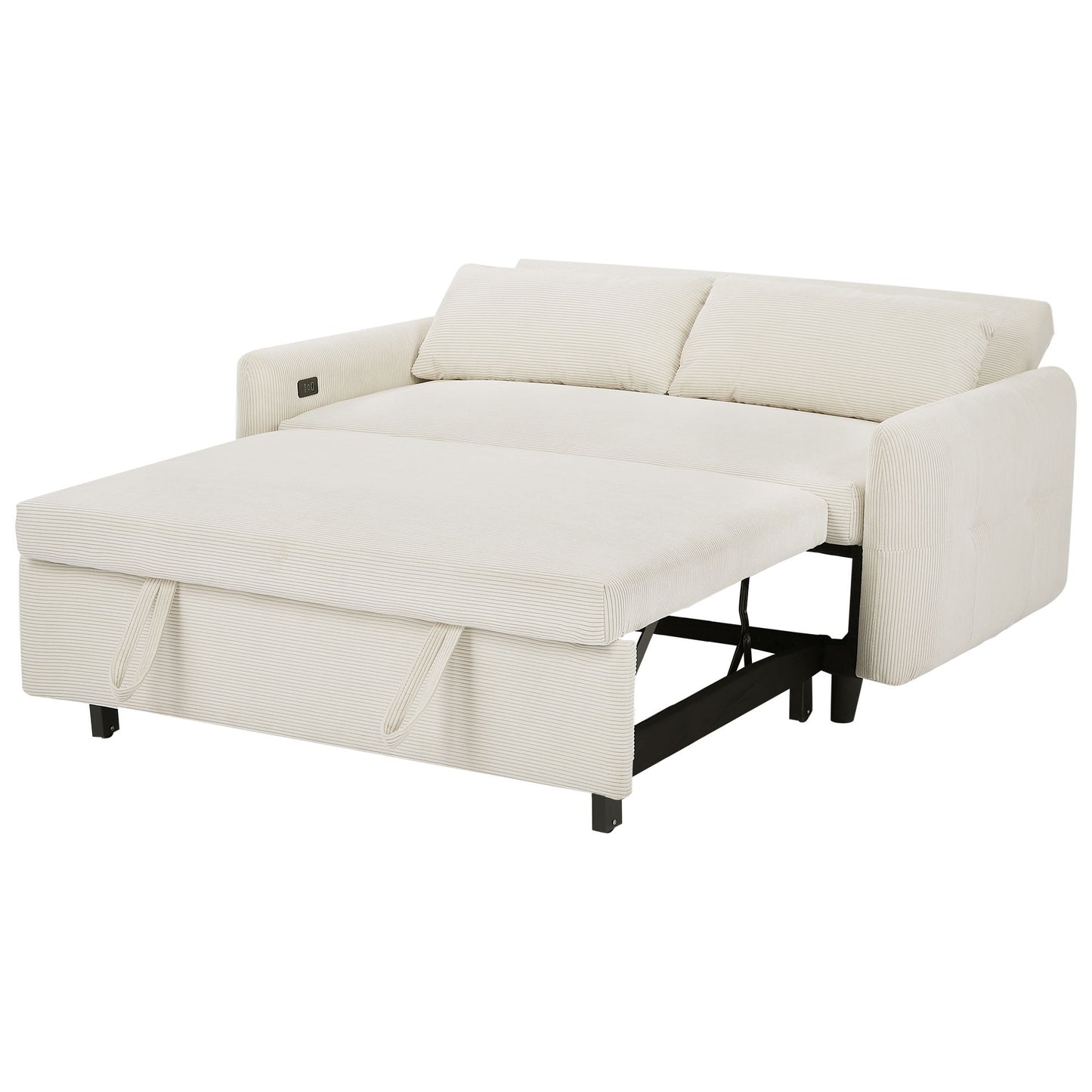 Pull Out Sofa Bed Convertible Couch 2 Seat Loveseat Sofa Modern Sleeper Sofa With 2 Throw Pillows And USB Ports For Living Room - Beige