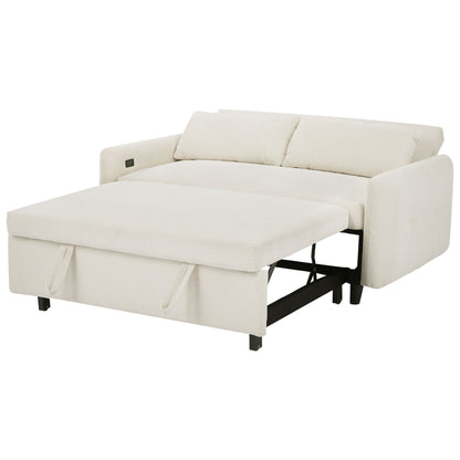 Pull Out Sofa Bed Convertible Couch 2 Seat Loveseat Sofa Modern Sleeper Sofa With 2 Throw Pillows And USB Ports For Living Room - Beige