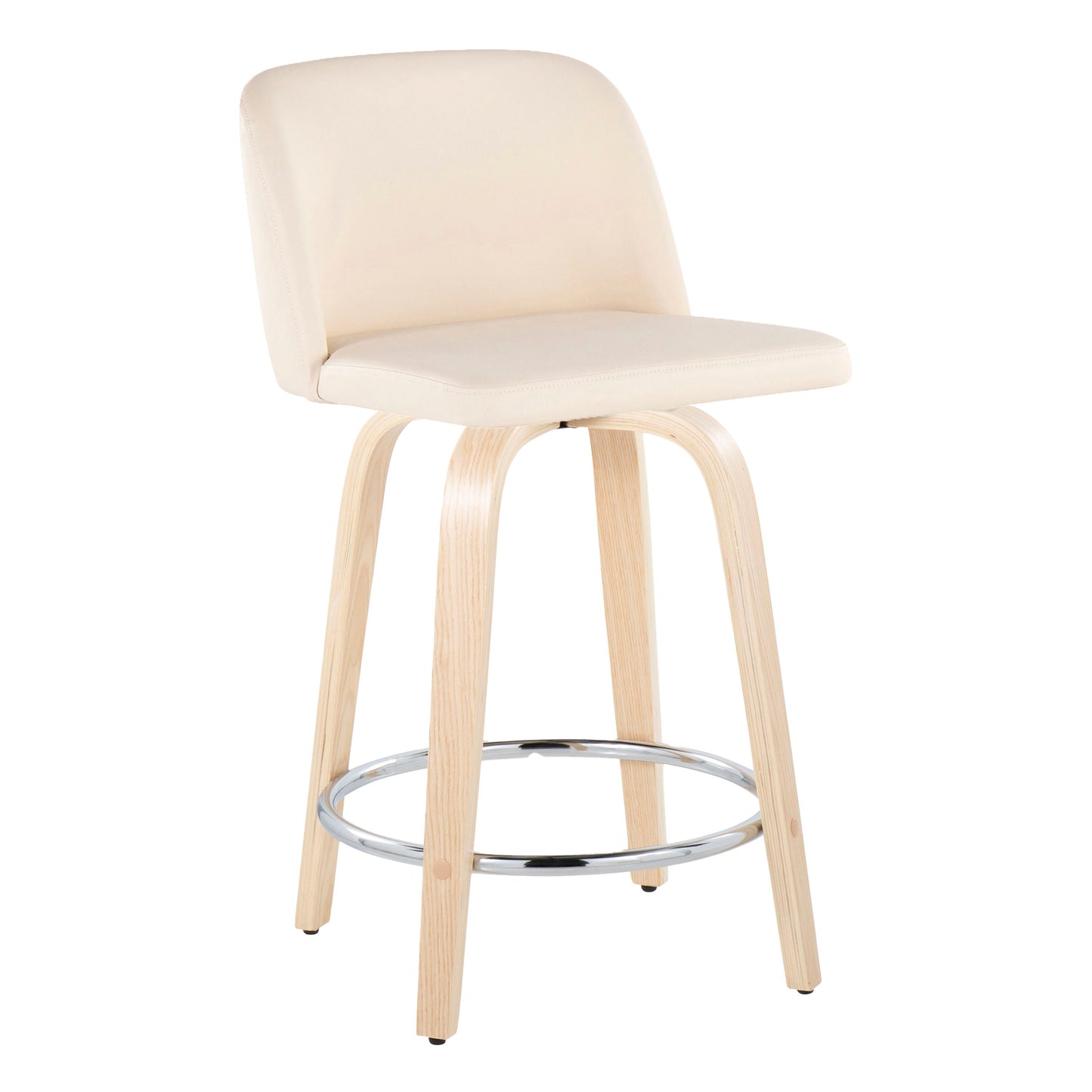 Toriano - Contemporary Fixed Height Counter Stool & Swivel And Round Footrest (Set of 2) - Natural / Cream