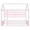 Full Size Bed House Frame With Fence And Shelves - Pink