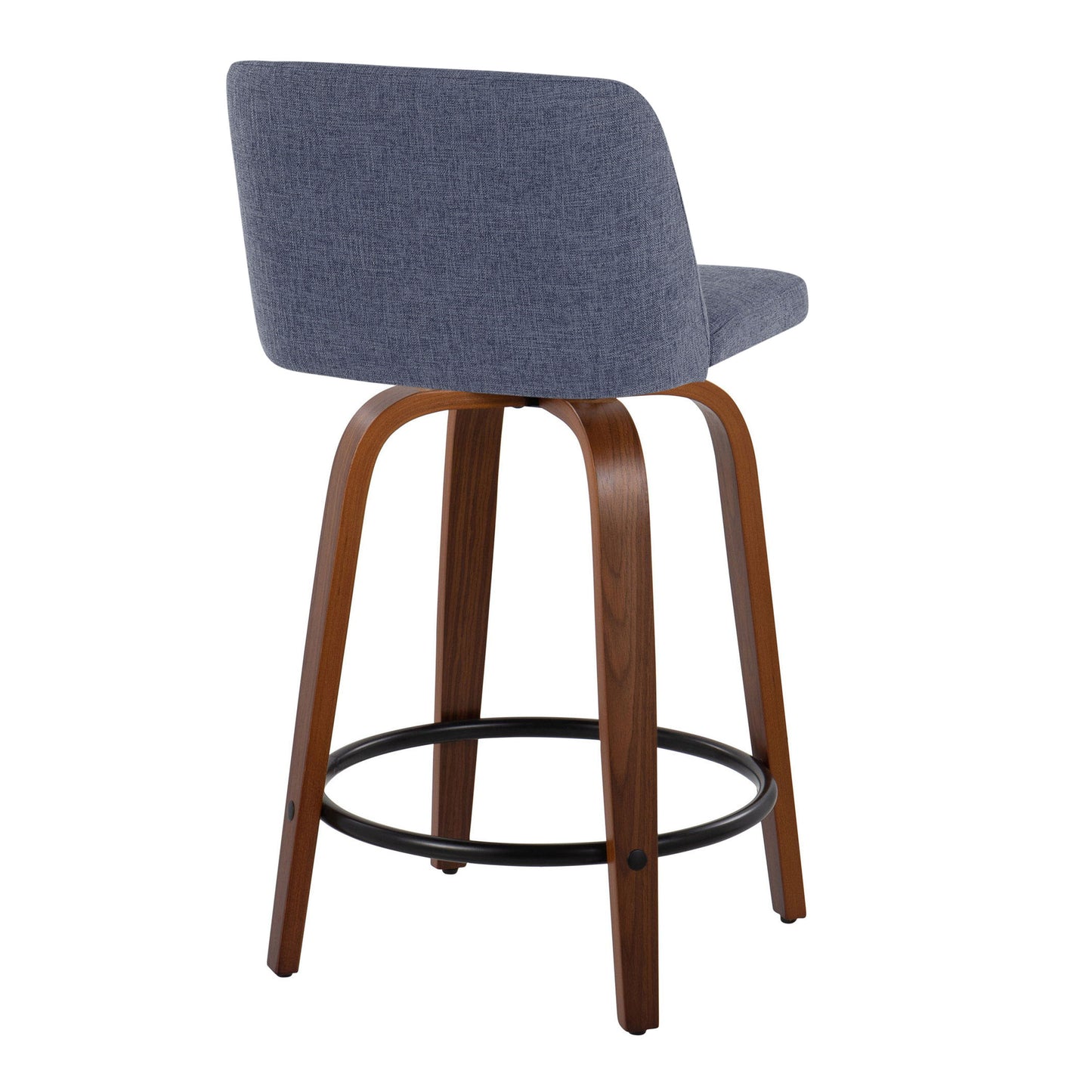 Toriano - Mid-Century Modern Fixed Height Counter Stool & Swivel With Round Footrest (Set of 2) - Walnut / Blue
