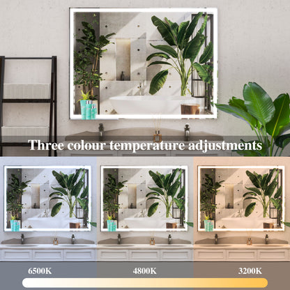 LED Bathroom Vanity Mirror Wall Mounted, Adjustable White / Warm / Natural Lights Anti-Fog Touch Switch With Memory Modern Smart Large Bathroom Mirrors - Silver