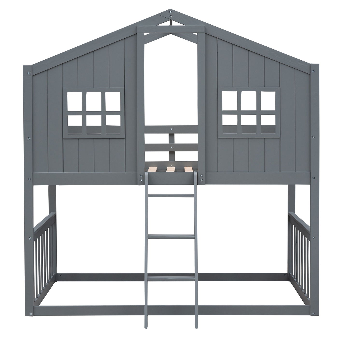 Twin Over Twin House Bunk Bed With Ladder - Gray
