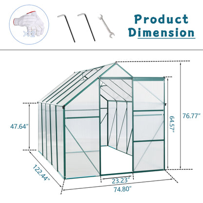 6X10Ft Polycarbonate Greenhouse Raised Base And Anchor Aluminum Heavy Duty Walk-In Greenhouses For Outdoor Backyard In All Season - Green