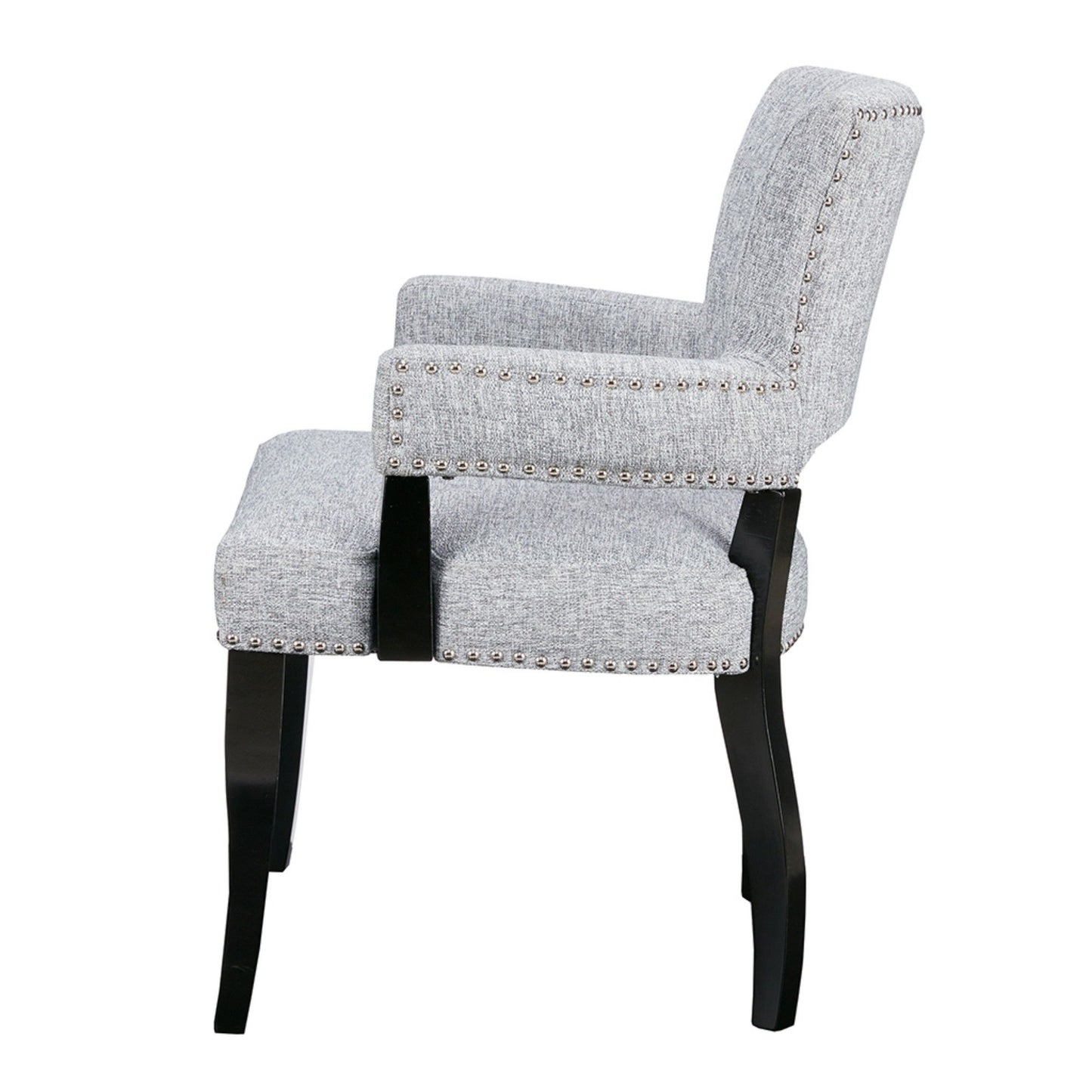 Contemporary Arm Dining Chair With Nailhead Trim - Gray / Black Noir