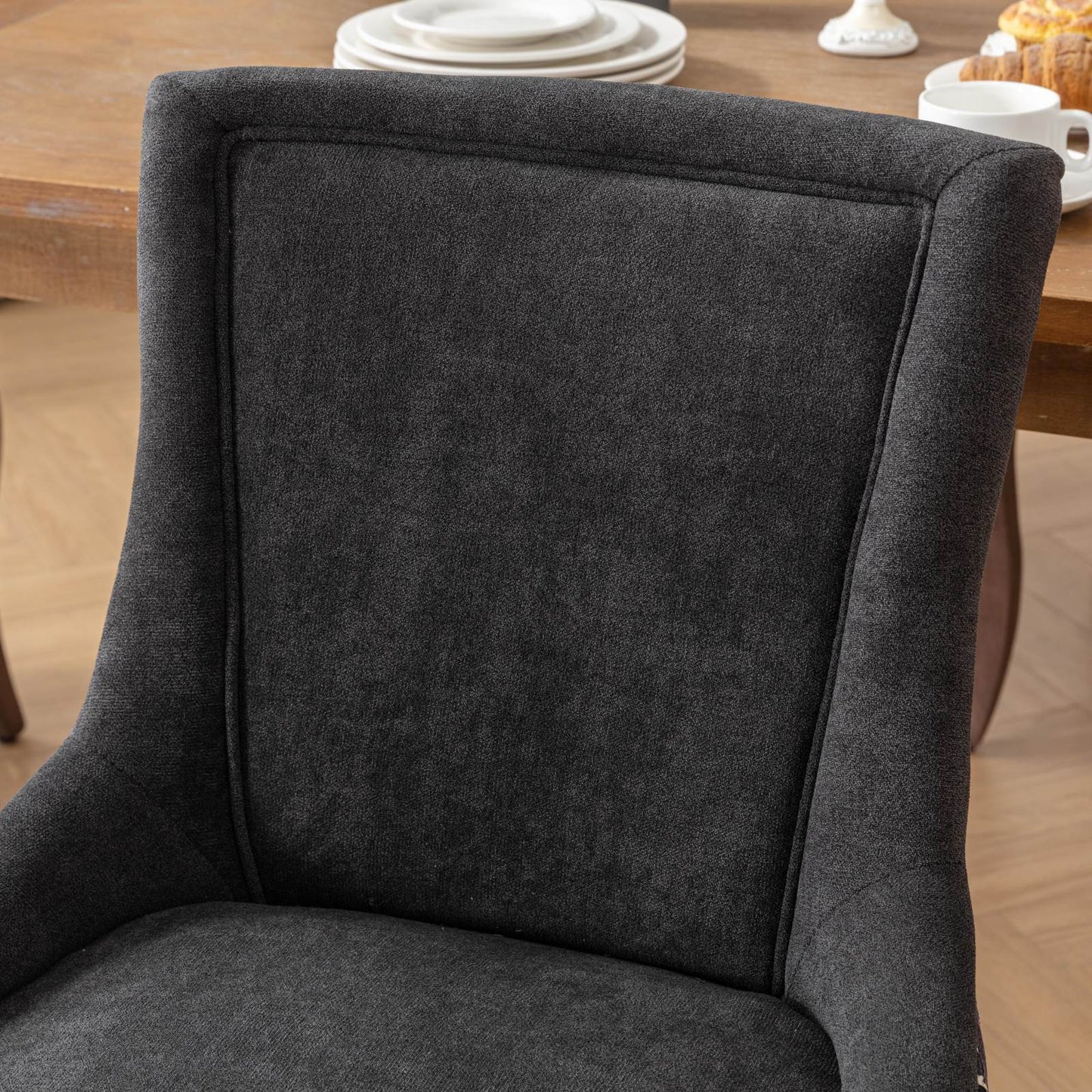 Ultra Side Dining Chair, Thickened Fabric Chairs With Neutrally Toned Solid Wood Legs, Bronze Nail Head (Set of 2) - Blue