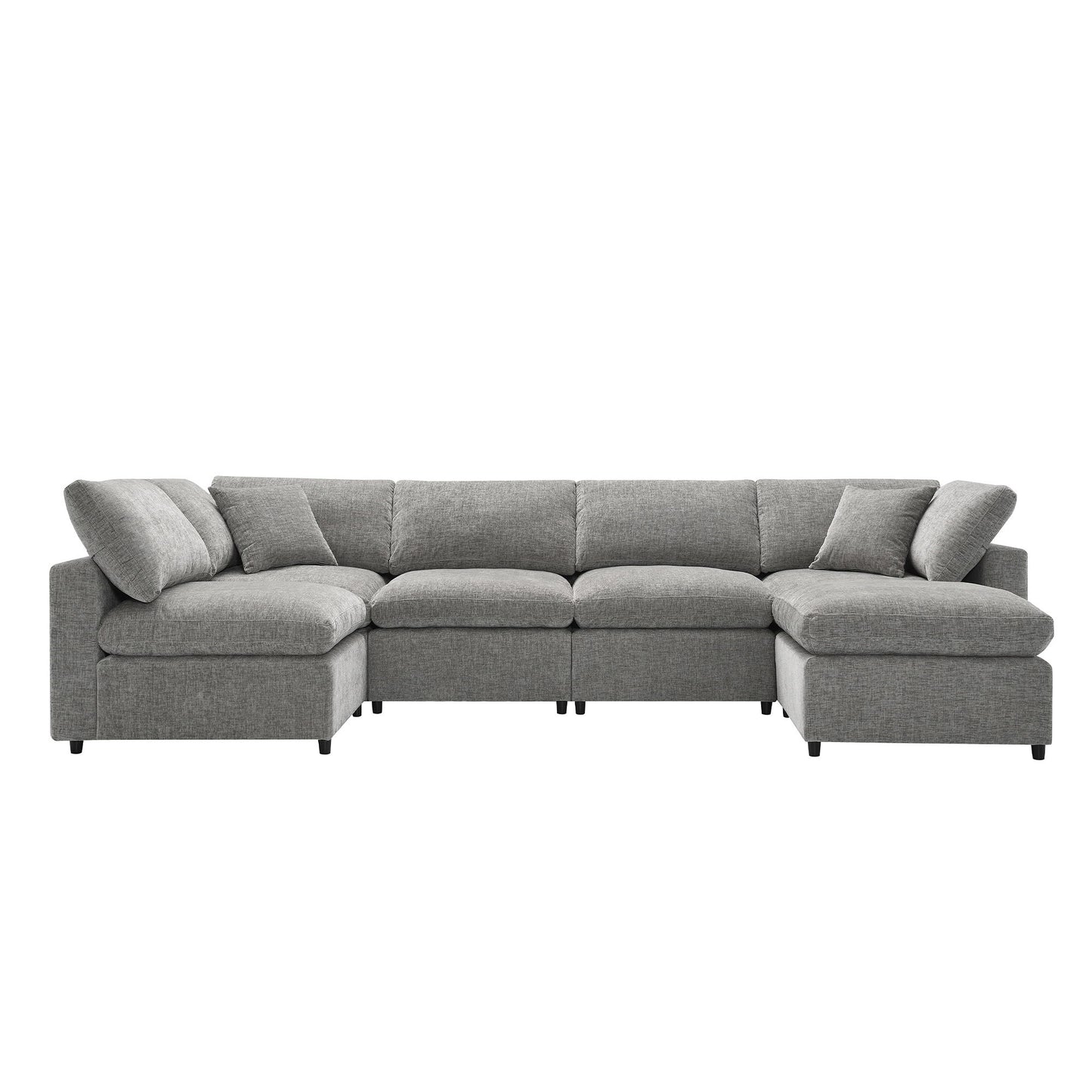 Modern Modular Cloud Sofa Bed, 6 Seat Chenille Sectional Couch Set With Ottoman, Free Combination, Convertible U Shaped Sleeper Sofa - Gray