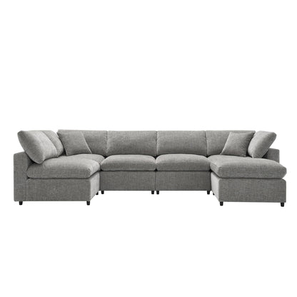 Modern Modular Cloud Sofa Bed, 6 Seat Chenille Sectional Couch Set With Ottoman, Free Combination, Convertible U Shaped Sleeper Sofa - Gray