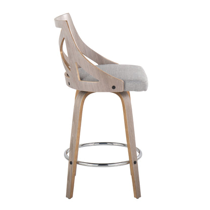 Charlotte - Farmhouse Fixed Height Counter Stool With Swivel With Round Footrest (Set of 2) - Light Gray