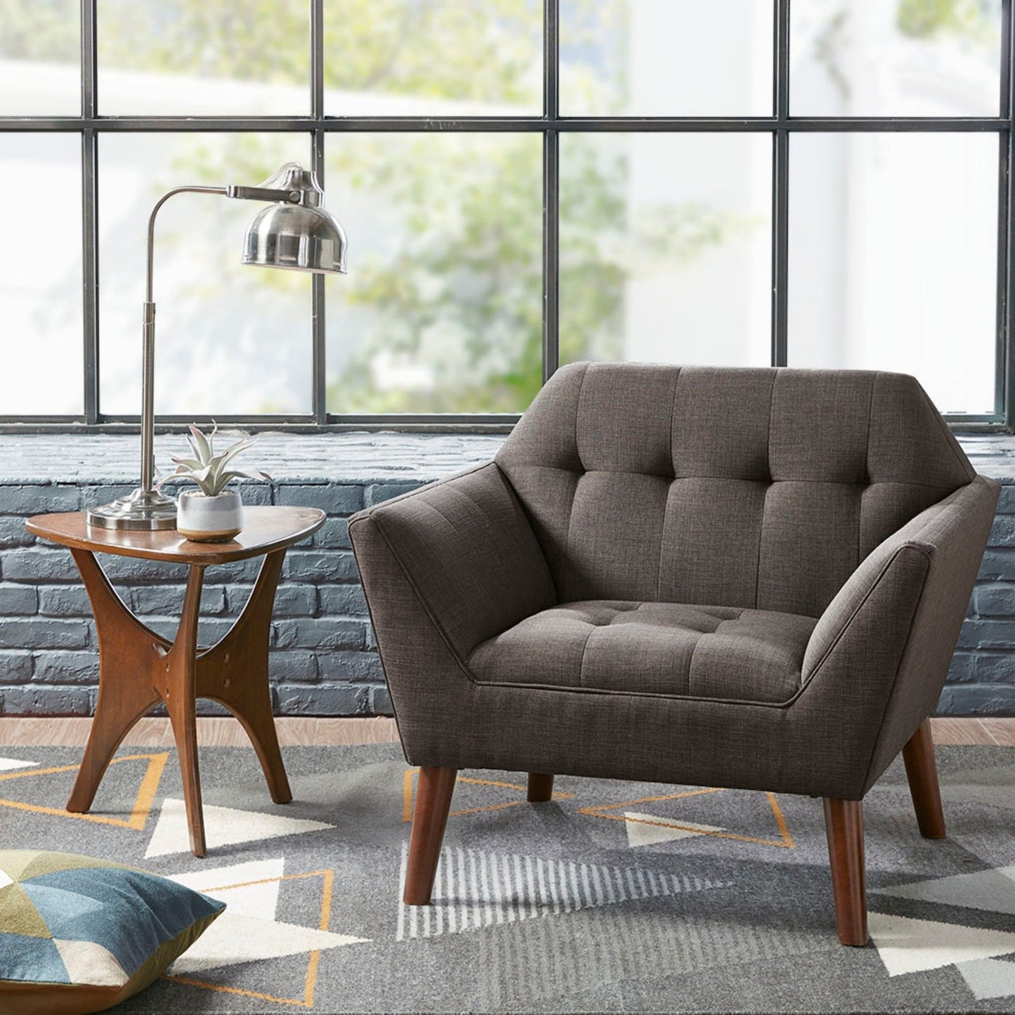 Lounge Chair Mid - Century Modern Style Polyester - Charcoal