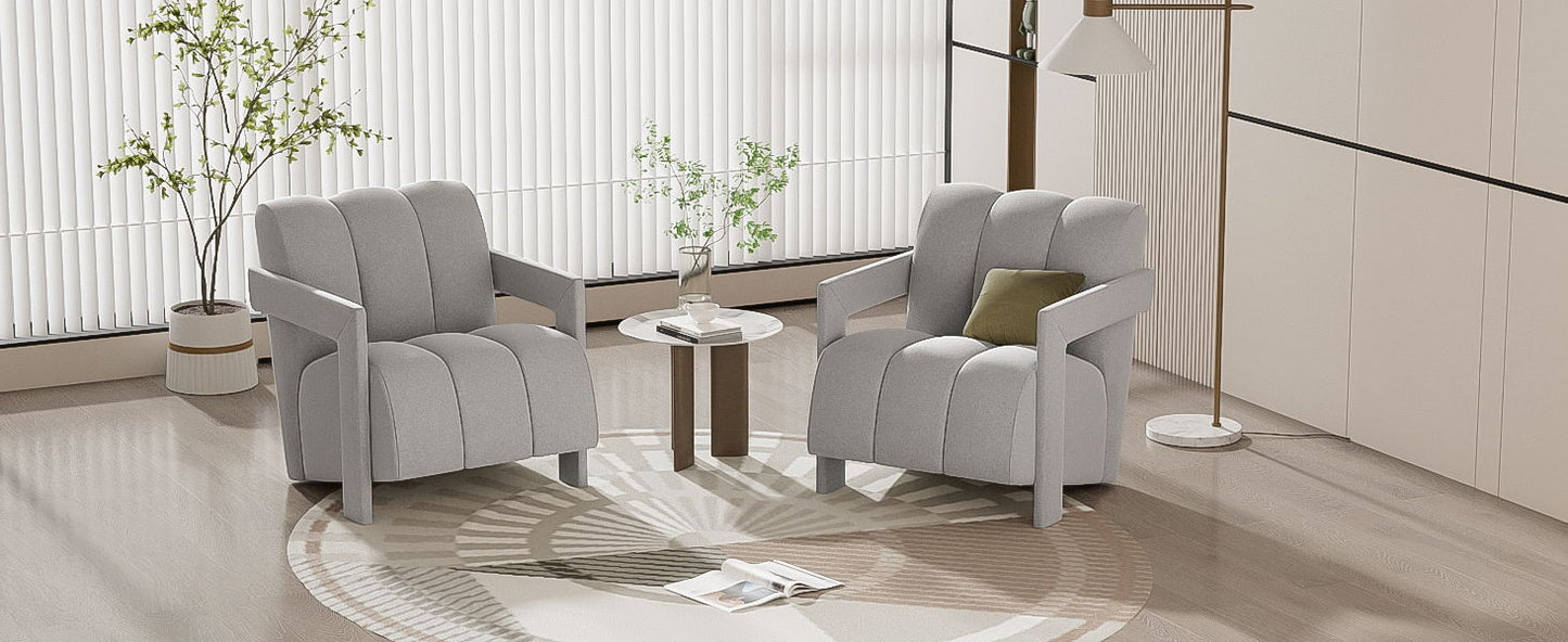 Modern Minimalist Leisure Armchair With L Shaped Armrests For Living Room - Gray