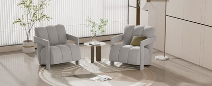 Modern Minimalist Leisure Armchair With L Shaped Armrests For Living Room - Gray