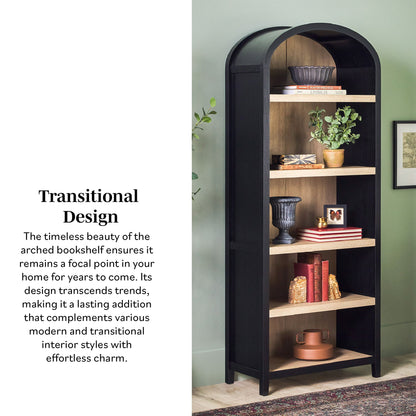 Modern 5 Shelf Open Arched Bookshelf - Black