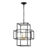 4 Light Metal Lantern Tiered Pendant Hanging Light Fixtures, Industrial Farmhouse Adjustable Height Chandeliers For Dining Room Hallway Foyer Entryway (E12 Bulbs Not Included) - Matte Black / Gold