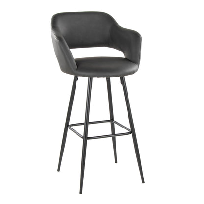 Margarite - Contemporary Fixed Height BarStool With Square Footrest (Set of 2) - Black / Gray