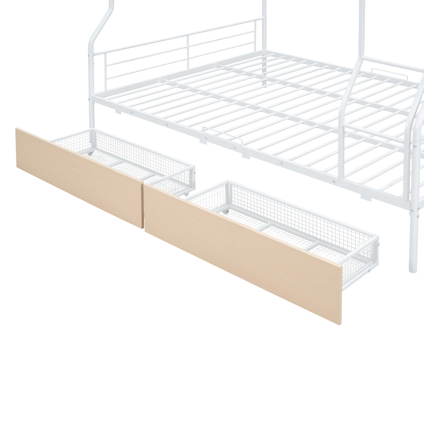 Full Long Over Queen Bunk Bed With 2 Drawers - White