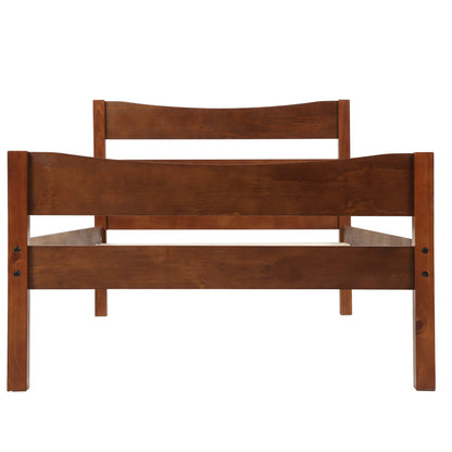Twin Size Platform Bed With Headboard And Slat Support - Walnut