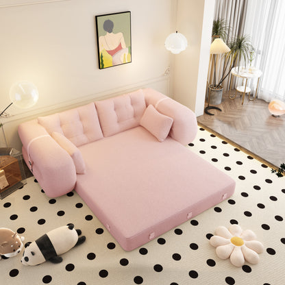 Human Dog Bed, Lazy Sofa Couch, Multifunctional Foldable Sofa Bed, 3 In 1 Teddy Fabric Sleeper Sofa Bed For Living Room Guest Bed, Playroom - Pink