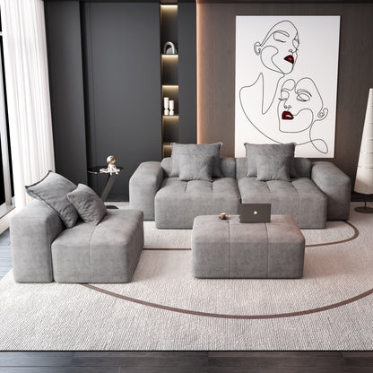 Modern Oversized Modular Sectional Sofa, Sparkling Fabric Soft Cushion Sofa With 6 Pillows, 6 Pieces Diy Combination Tufted Sofa, No Assembly Required - Gray