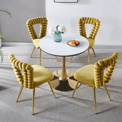 Modern Chair With Iron Tube Legs, Soft Cushions And Comfortable Backrest, Suitable For Dining Room, Living Room, Cafe, Hairball Back (Set of 4) - Yellow / Gold