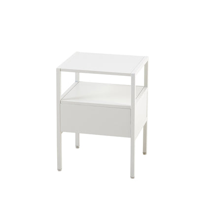 Rattan End Table With Drawer, Modern Nightstand, Metal Legs, Side Table For Living Room, Bedroom (Set of 2)- White