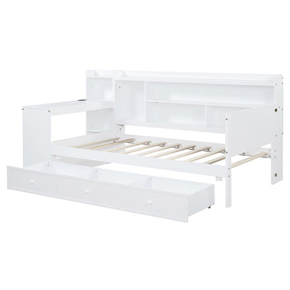 Twin Size Daybed With 3 Drawers USB Ports And Desk - White