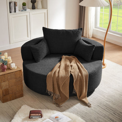 360 Degree Swivel Accent Barrel Chair With Removable Pillows - Black