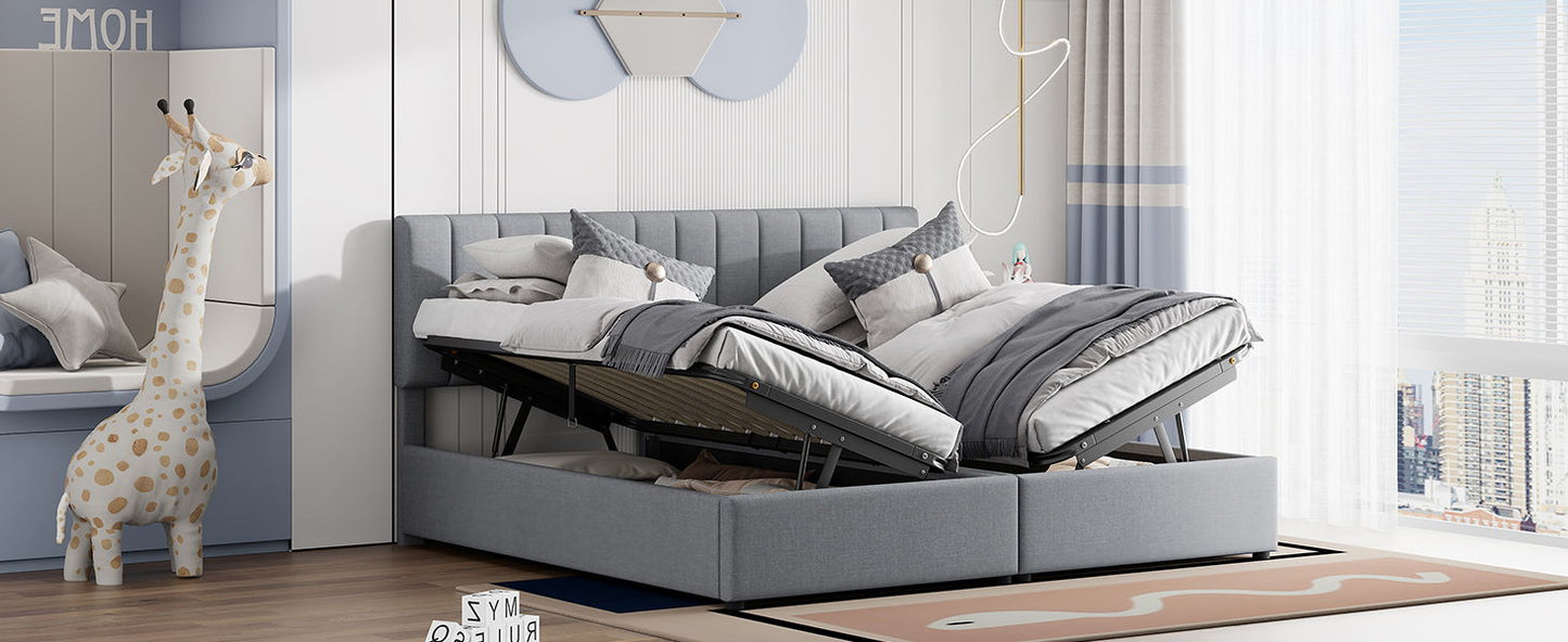 King Size Upholstered Platform Bed With A Hydraulic Storage System - Gray