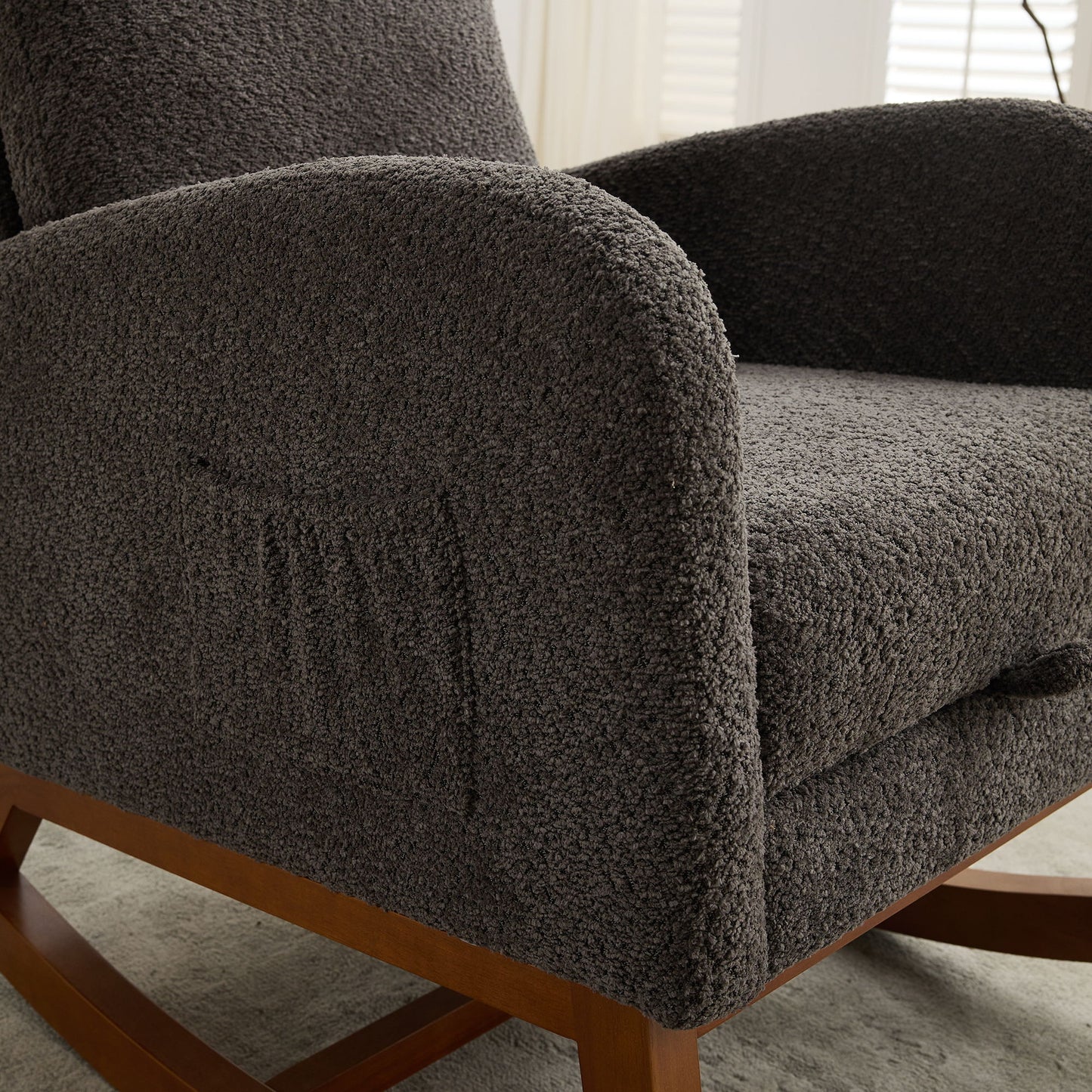 Rocking Chair For Nursery, High Back Glider Chair With Retractable Footrest, Side Pocket, Rocking Accent Armchair With Rubber Wood Legs For Living Room / Bedroom - Charcoal