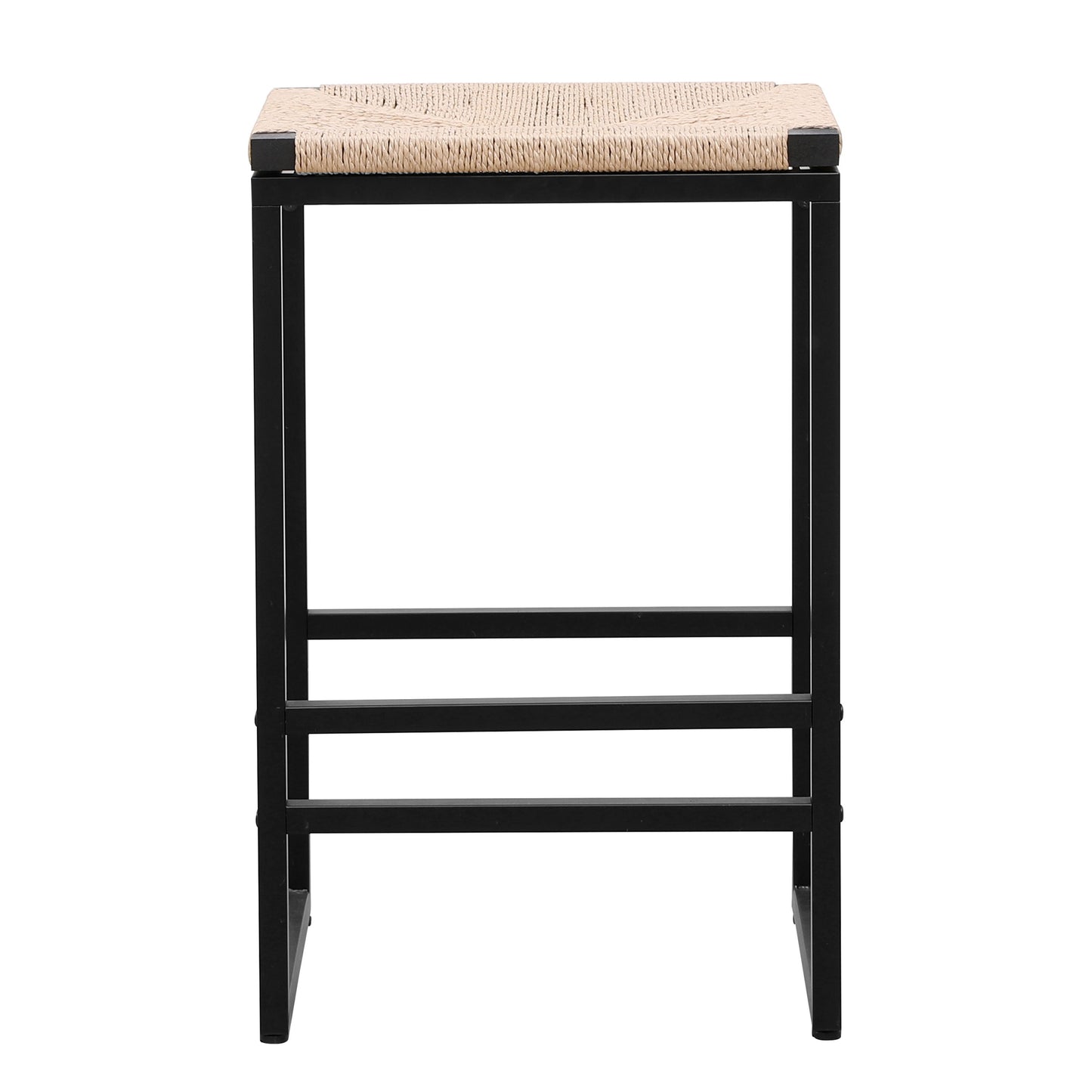 Boho Style Backless Bar Stools (Set of 2) With Paper Rope Woven Seat & Metal Frame For Kitchen Counter - Natural