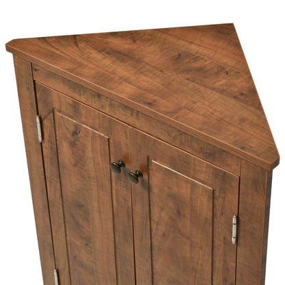 Triangle Bathroom Storage Cabinet With Adjustable Shelves, Freestanding Floor Cabinet For Home Kitchen - Brown