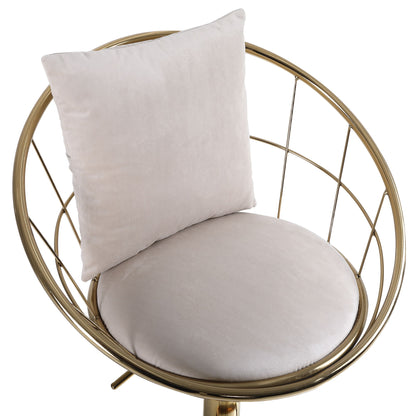 Velvet Bar Chair, Pure Gold Plated, Unique Design, 360 Degree Rotation, Adjustable Height, Suitable For Dining Room And Bar, (Set of 2) - Off White