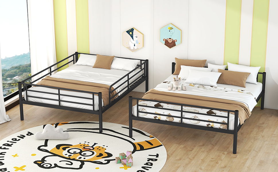 Full Long Over Queen Metal Bunk Bed - Black