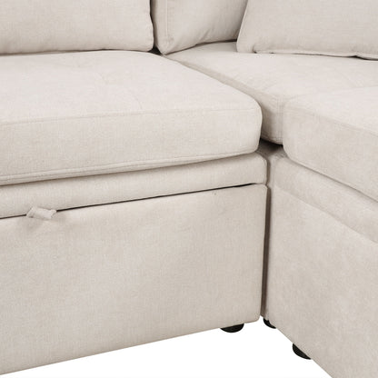 Oversized Sectional Sofa U-Shaped Sofa Couch Pull-Out Sofa Bed With Two Throw Pillows For Living Room - Beige
