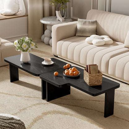 Modern Minimalist Coffee Table Set, Rectangle Coffee Table With Splicing Design, Multifunctional Combination Table For Living Room - Black
