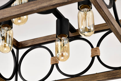 4 Light Square Kitchen Island Lights Ceiling Light Farmhouse Dining Room Light Fixture, Wood And Metal Rectangular Ceiling Light, Ceiling Lighting For Living Room, Conference Room, Home Office - Black